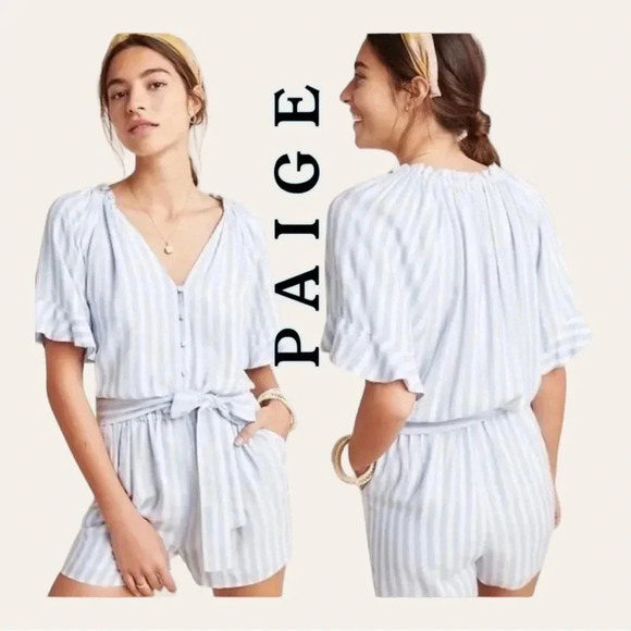 0090W. PAIGE STRIPED SHORT‎ SLEEVE ROMPER SIZE XSMALL - Picture 1 of 10